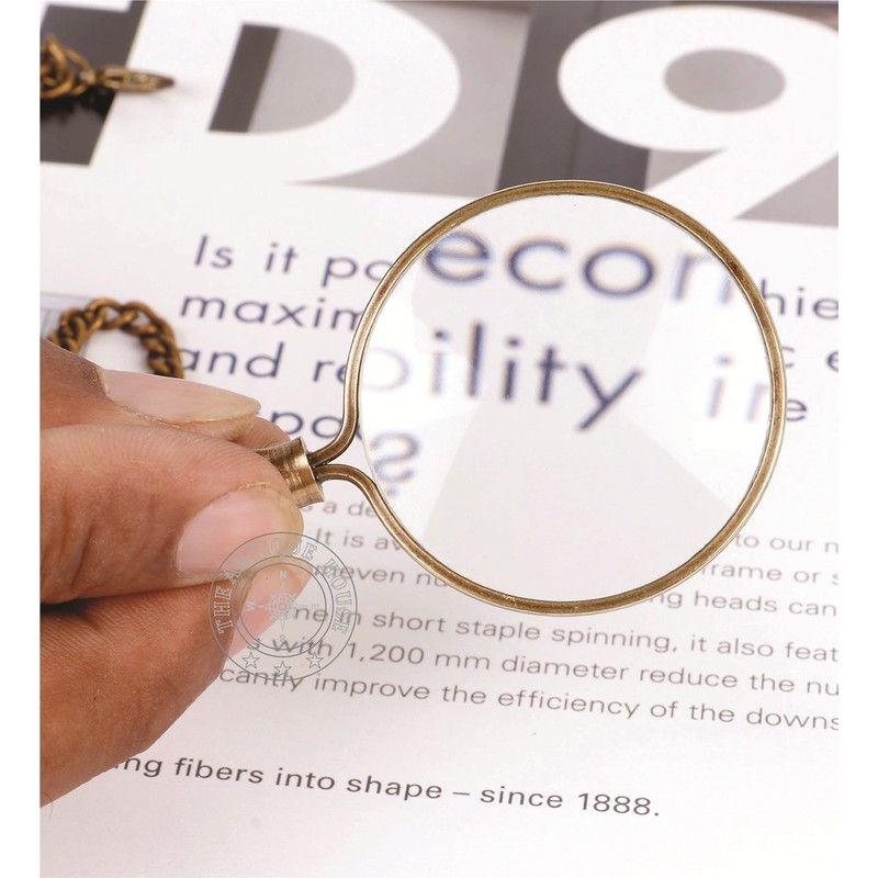 Brass Magnifying Glass, Optical Magnifier Lens with Chain Monocle for