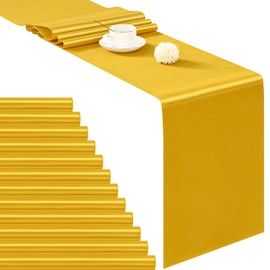 12 Pack Gold Satin Table Runner 12×72 Inch Long Premium Table Runner for Wedding Bright Silk Table Runner for Party,Banquet,Events,Graduations Decoration fit Rectange and Round Table-Gold