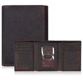 Tri fold Leather Wallet for Men with RFID | Slim Wallets for Men with 1 ID and 6 Credit card slots | Front Pocket Minimalist (Hunter Brown)