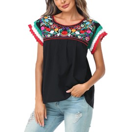 YZXDORWJ Women Mexican Embroidered Shirt (XL, DC-BKR)