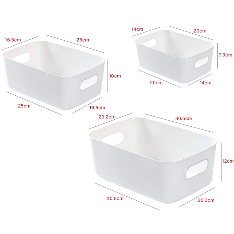 Aufbewahrungsbox aus Kunststoff, 3 Pcs Organizer mit Griffen Weiß, Aufbewahrungskorb