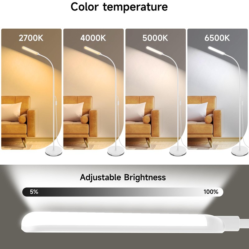 White LED Floor Lamp, 18W 1800lm Super Bright Dimmable Floor