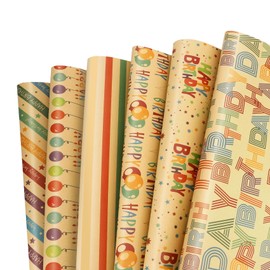 Kraft Birthday Wrapping Paper 12 Sheets Folded Flat with 12 Gift Tags Birthday Gift Wrapping Paper for Birthday Party Baby Shower