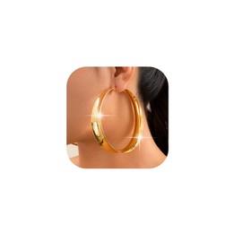 Chunky Gold Hoop Earrings for Women,14k Gold Plated Exaggerated Large Gold Hoop Earrings 80MM Hypoallergenic Trendy Lightweight Big Wide Post Thick Hoop Earrings Prom Jewelry (Gold Hoop)