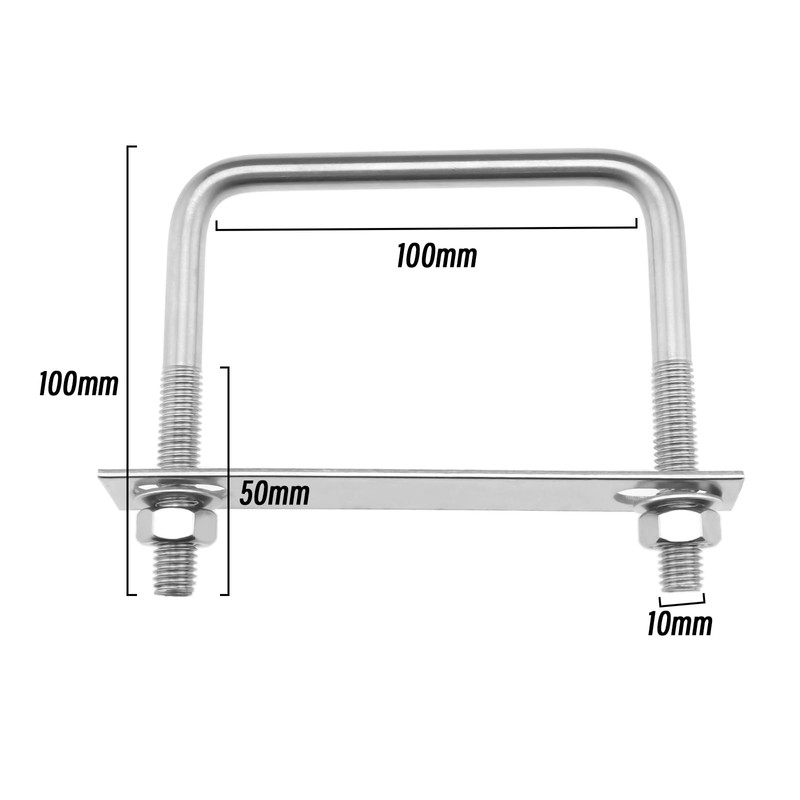 SG Store 2PCS Square U-Bolts M10 Thread 100mm Inner Width
