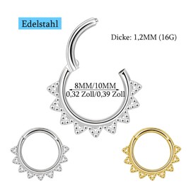 Lantine 316L 16G (1.2mm) Stainless Steel Septum Piercing Ring - Lace Design - Sizes 8mm & 10mm Steel Gold Tone Hypoallergenic Septum Helix Cartilage Rook Conch Velvet Pouch, Stainless Steel