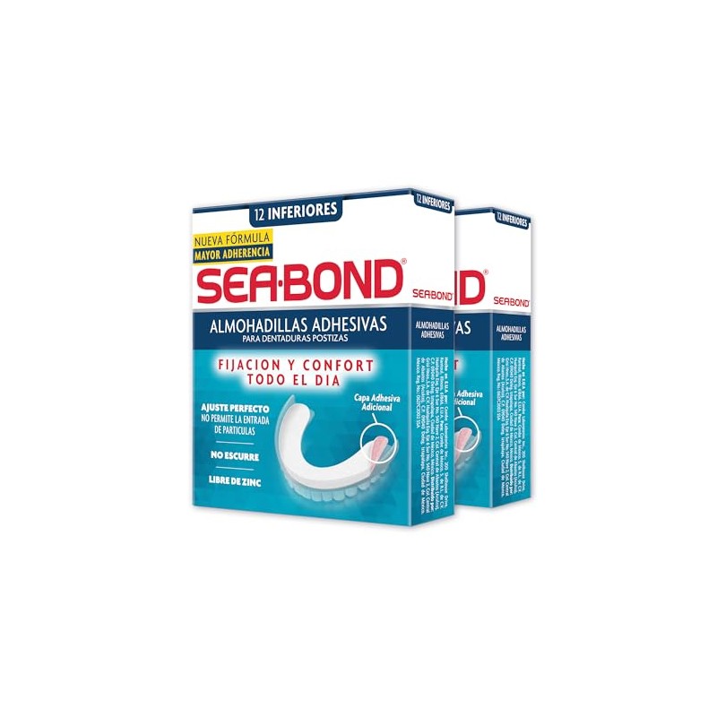Sea-Bond Kit Almohadilla Adhesiva para Dentaduras Postizas Inferiores, 2 pack