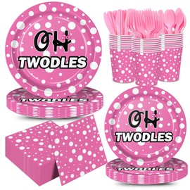 168pcs Pink Cartoon Mouse 2nd Plates Napkins Party Supplies Disposable Paper Cups Oh Twodles Tableware Set Two Years Old Birthday Decorations for Kids Girls Birthday Decor Serve 24