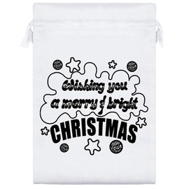 Azeeda 25cm 'Merry & Bright Christmas Wishes' Satin Drawstring Bag/Pouch (SB00109480)
