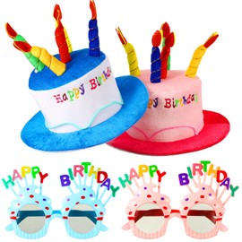 2 sombreros de cumpleaños de felpa para adultos, 2 vasos de color crema dulce, decoraciones y accesorios para fiestas, anteojos de sol de feliz cumpleaños, sombreros de lujo
