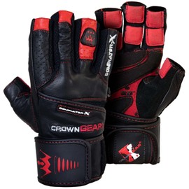 Crown Gear Weightlifting Gloves for Gym Fitness Crossfit Bodybuilding - Workout Weight Lifting Gloves for Men & Women - DOMINATOR X Leather Crossfit Training Gloves Wrist Support Wraps (XL)