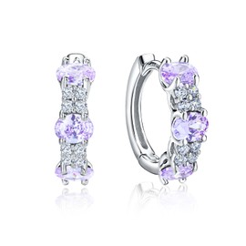 AGRULE 14mm Small Huggie Hoops 14K White Gold Plated Sterling Silver 5mm Thick Chunky Alexandrite Hoop Earrings for Women