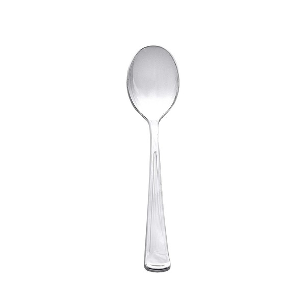 Party Essentials 50Count Hard Plastic Spoons, Shiny Silver
