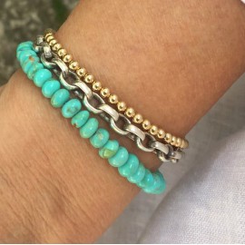 Jen Herrmann Jewelry Kingman Arizona 6mm Blue Green Turquoise Beaded Rondelle Gemstone Bracelet Clasp - 6"