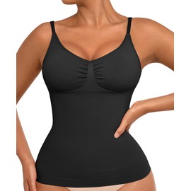 FeelinGirl Shapewear Tummy Control Camisole Tops for Women Compression Tank Tops Cami Shaper with Spangetti Straps Black M