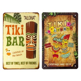 2 PCS Tiki Bar Tin Sign Bar Decorations Outdoor Aloha Hawaii Party Vintage Metal Wall Art for Outdoor Tiki Bars Cafe Background Wall Restaurants Wall Decor 11.8x7.9 Inches - Color: tikibarsigns-2P-No3