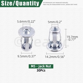 Keadic 30Pcs M5*25 Jack Nut Set, Nutserts Jacknut Srew Anchor Threaded Insert Petal Nuts Rivnut Blind for Plastic Hardboard Polywood Pressboard