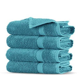 Towel Bazaar Premium Cotton Super Soft and Absorbent Turkish Towels (4-Piece Washcloth, Aqua Blue)