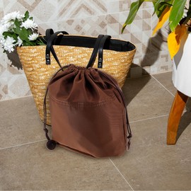 Compact Purse Organizer Insert for Bucket Bag, Shoulder Bag, and Crossbody Wallet- Nylon Coffee Mini Tote Purse Insert for Tidy Storage and Travel Convenience, 7.48 X 6.29 X 3.14 Inches