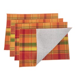 Fennco Styles Harvest Plaid 2 Layers Reversible Design Terracotta Cotton Placemats 13" W x 19" L, Set of 4 - Autumn Plaid Table Mats for Home Decor, Thanksgiving, Holiday and Special Occasion