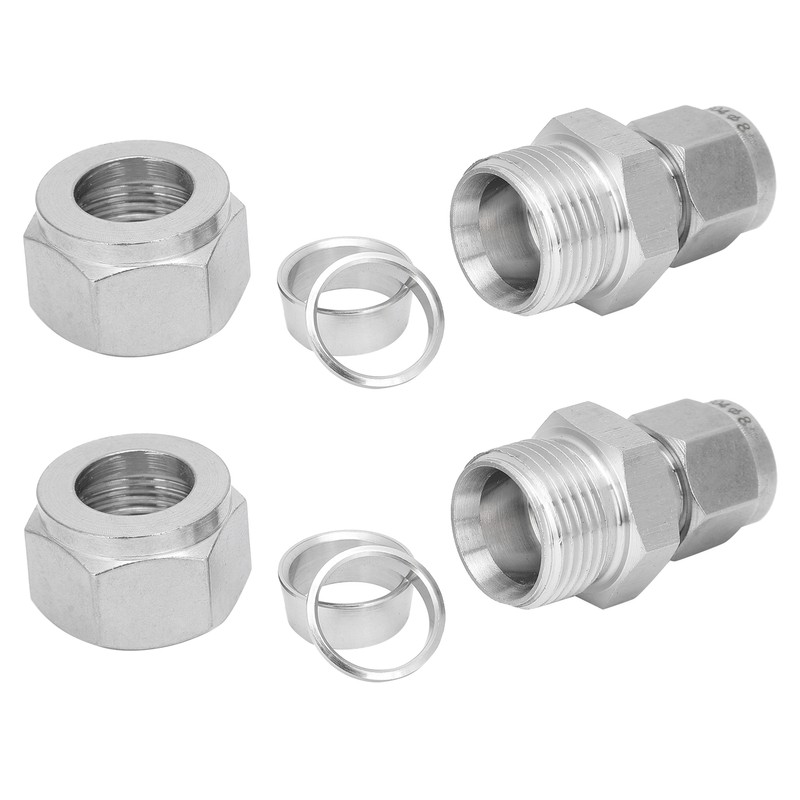 2pcs Compression Tube Fitting Adapter Stainless Steel Double Ferrule Joint