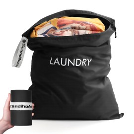 XL Travel Laundry Bag, Washable Dirty Clothes Travel Bag Waterproof Wet Dry Bags Reusable Camp Clothes Organizer for Sports Home College Dorm Laundromat (1 Pcs) Black