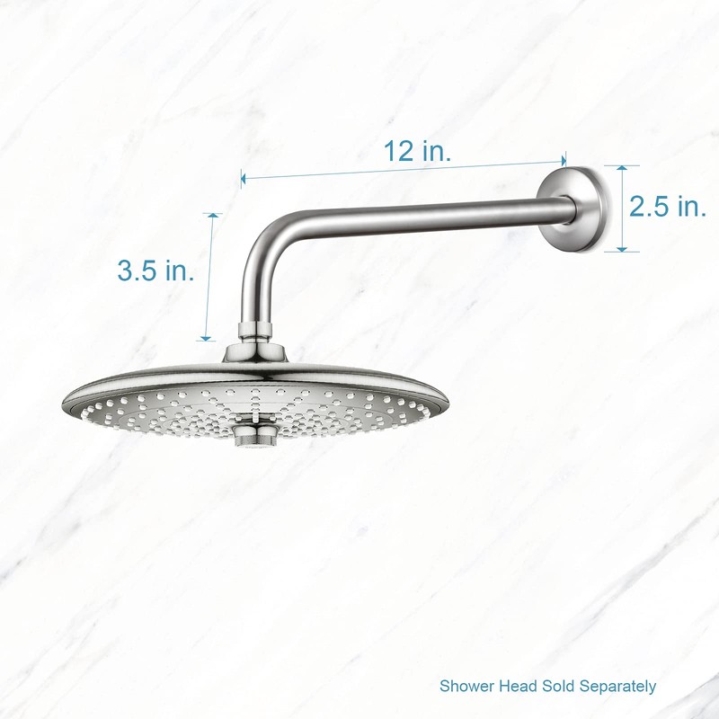 OFFO Shower Arm with Flange, 12 in Brushed Nickel Wall