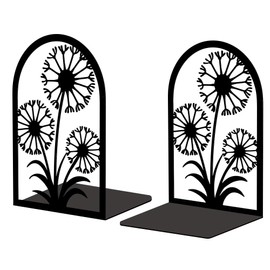 Peacoblue Metal Bookends for Shelves, Modern Decorative Heavy Duty Study Book Support Stoppers for Office, Desk, Shelf, Room 5.3"x4.3"x7.9" Cast Iron Simple Tall Bookends, 1 Pair (Dandelion)