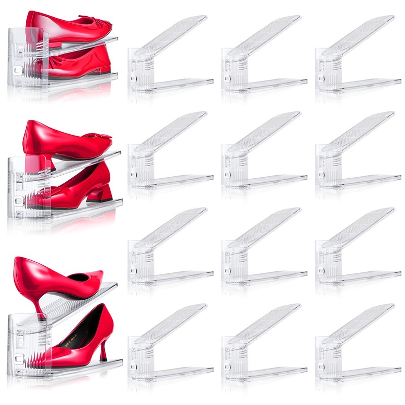 TOOKNIN Adjustable Shoe Slots Organizer,12PACK Transparent Shoe Stackers Shoe Rack