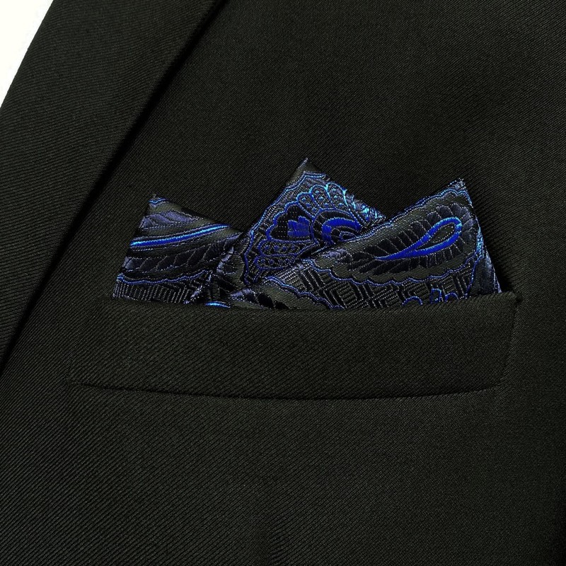 S&W SHLAX&WING Suit Men's Pocket Square Blue Navy Paisley Handkerchief