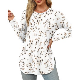 Long Sleeve Tops for Women Going Out Crewneck Floral Tunic Tops Loose Fit Dressy Plus Size Spring Clothes 3XL