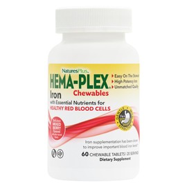 Natures Plus Hema-Plex Iron - 60 Mixed Berry Chewables - 85 mg Elemental Iron - Total Blood Health - with Vitamin C & Bioflavonoids - Non-GMO, Vegan & Gluten Free - 20 Servings