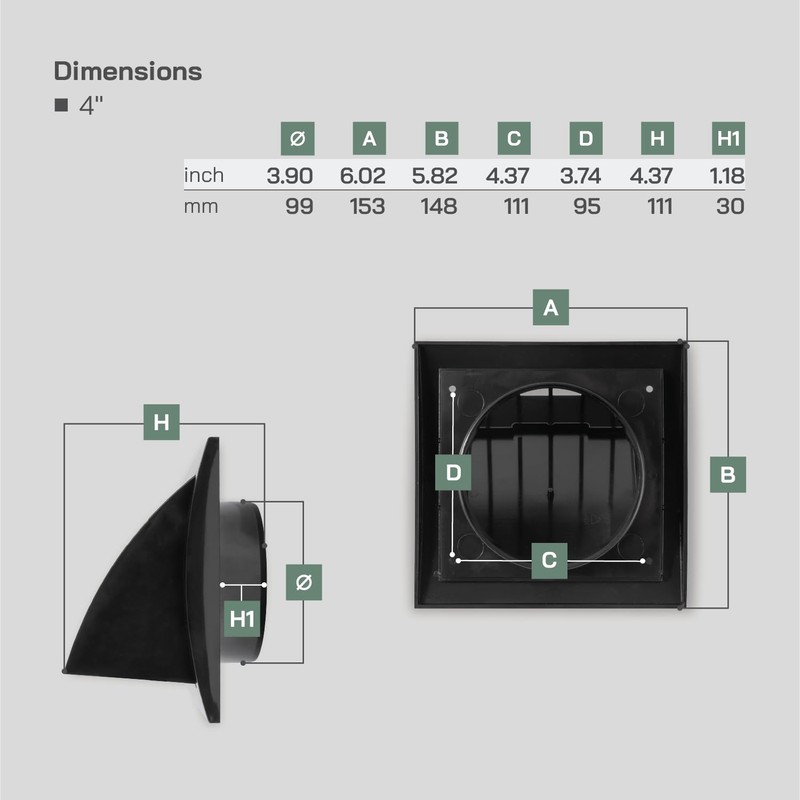 Vent Systems Black Ø100 mm / 4" Inch Exhaust Vent