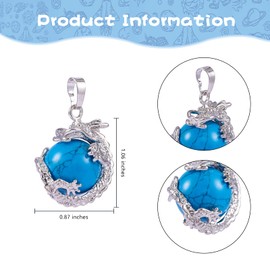 COGCHARGER 8 Pcs Dragon Wrapped Pendant Round Gemstone Charm Cylinder Crystal Round Ball Necklace with Platinum Brass Findings for Jewelry Making