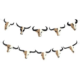 Hooqict Western Cowboy Rodeo Party Banner Western Birthday Party Decorations Bull Skull Banner Western Happy Birthday Banner Garland for Wild West Country Birthday Decorations