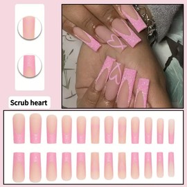 VIVABOMS Press On Nails Minimalist Glitter Heart French Valentine's Day False Nails with Elegant Design, Reusable Nail Tips Artificial Nails for Bridal, Party & DIY at Home, 24 pcs