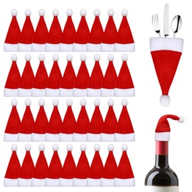 Gukasxi Pack of 36 Mini Christmas Hats, Santa Hat Cutlery Holder, Mini Xmas Red Santa Hats for Cutlery Bottle Lollipop Christmas Tree DIY Party Table Decoration