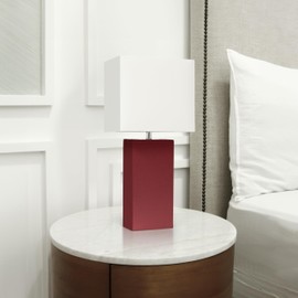 Elegant Designs LT1151-RED Contemporary Faux Leather Encased Table Lamp for Living Room, Bedroom, Study, Office, Entryway, Reading Nook, Red
