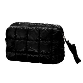 LJCZKA Puffy Quilted Makeup Bag for Women,Cute Checkered Zipper Bag Pouch,Travel Essential Large Makeup Pouch Portable Aesthetic Make up Bag Organizer Bag Women Girls (Black)