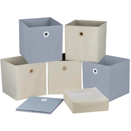 WIOLAMIU 6 Storage Cube 10.5x10.5x11 Storage Bin with Mesh Bag Non-woven Fabric Light Gray Light Grey Beige Ivory Cream Neutral Color Grommet