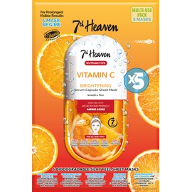 7th Heaven Nutriactive Vitamin C Sheet Masks Multipack (Pack of 5). Brightening Face Mask Set with Amino Acids. Vit C Serum Sheet Face Masks. Vegan Skin Care Set - Genuine 7th Heaven Face Masks