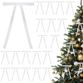 TONIFUL 36 Pack White Glitter Velvet Bows - 5x7 Inch Shiny Bows for Christmas Tree, Wreaths, Gift Wrapping, Crafts, Bouquet, Cakes Decor, Christmas Valentine Party Decoration Supplies(3/8" Width