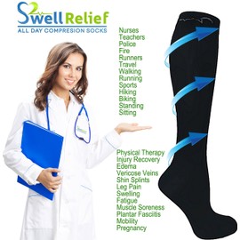 4 Pair (2 Black & 2 White) Extra Soft Small/Medium Compression Socks, Moderate/Medium Graduated Compression 15-20 mmHg. Therapeutic, Occupational, Travel & Flight Knee-High Hosiery for Women and Men.