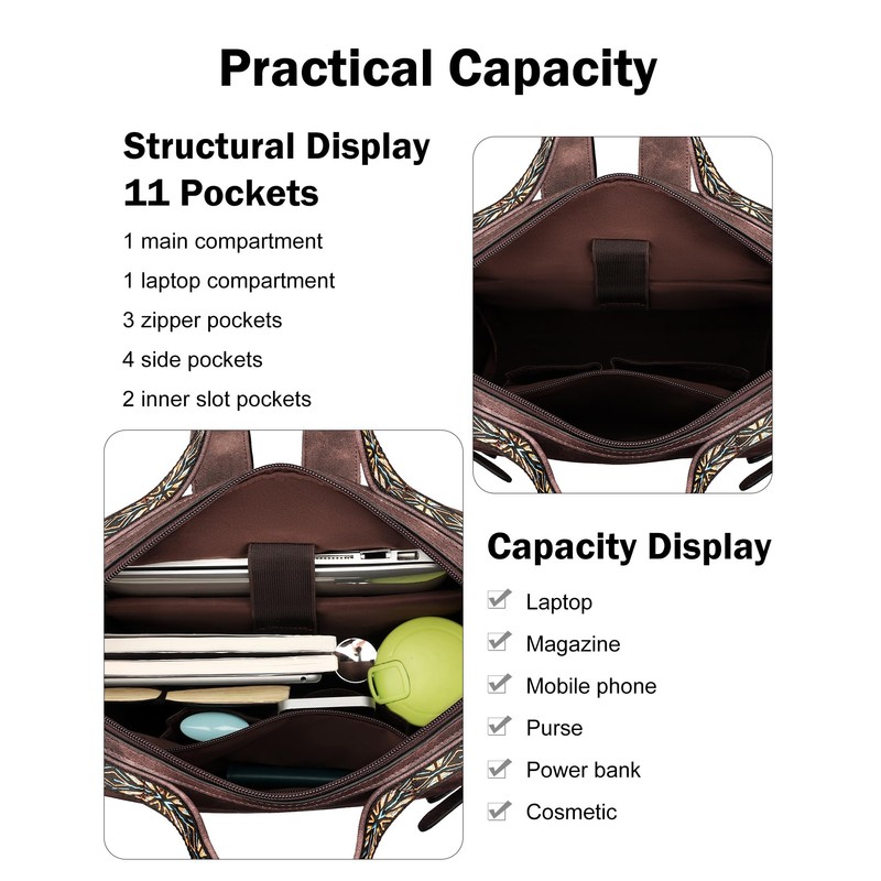 FADEON Leather Laptop Backpack for Women, Designer Ladies Work Travel
