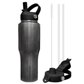 SENDESTAR 32oz Stainless Steel Water Bottle(Cold for 48 Hrs, Hot for 24 Hrs),Double Wall Vacuum Insulated Bottle with Straw Lid, Spout Lid and Flex Cap, Fit in Any Car Cup Holder TXIN-32-Laser Grey