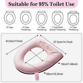 timecity Warmer Toilet Seat Pads with Zipper Pink Toilet Seat Cover with Lifter Handle Set Washable Velvet Toilet Seat Cushion Soft Thicker Toilet Seats Warmer Mat, Pink