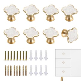 UgyDuky 8 Pcs Clover Four-Leaf Cabinet Knobs, Gold and White Cabinet Drawer Pulls, Zinc Alloy Decorative Knobs for Dresser, Wardrobe, Drawer, Door Handles, Home Decor, Lucky Clover Design (White)