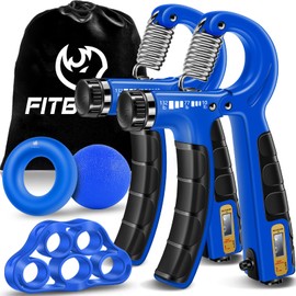 FitBeast Hand Trainer Training Set (5-Piece), 2 Forearm Handles, Adjustable Resistance Hand Gripper, Finger Stretcher, Grip Ball & Stress Relief Grip Ball for Athletes (Dark Blue)