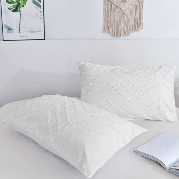 Nanko Pillow Case/Pillow Shams Queen Set of 2, White Tufted