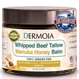 Sarga de carne de res alimentada con pasto sin perfume para piel con miel de manuka – hidratante facial hidratante – Sarga de ternera batida y bálsamo de miel para piel seca y sensible, niños